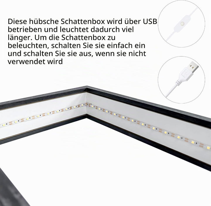 HanYun 3D Bilderrahmen Zum Befüllen mit LED-Lichterketten, 21.5X26.5cm Bilderrahmen Schwarz n tiefer