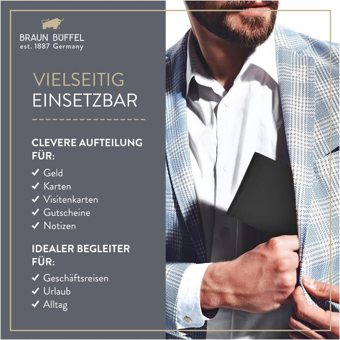 BRAUN BÜFFEL - Geldbörse Herren aus echtem Rindsleder Golf 2.0 - Geldbeutel Trifold Portemonnaie für