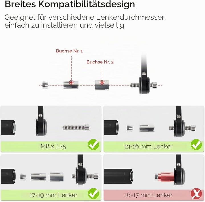 Evermotor Universal E9 CNC Aluminium Lenkerendenspiegel Motorrad Rückspiegel Spiegel Set E-geprüft
