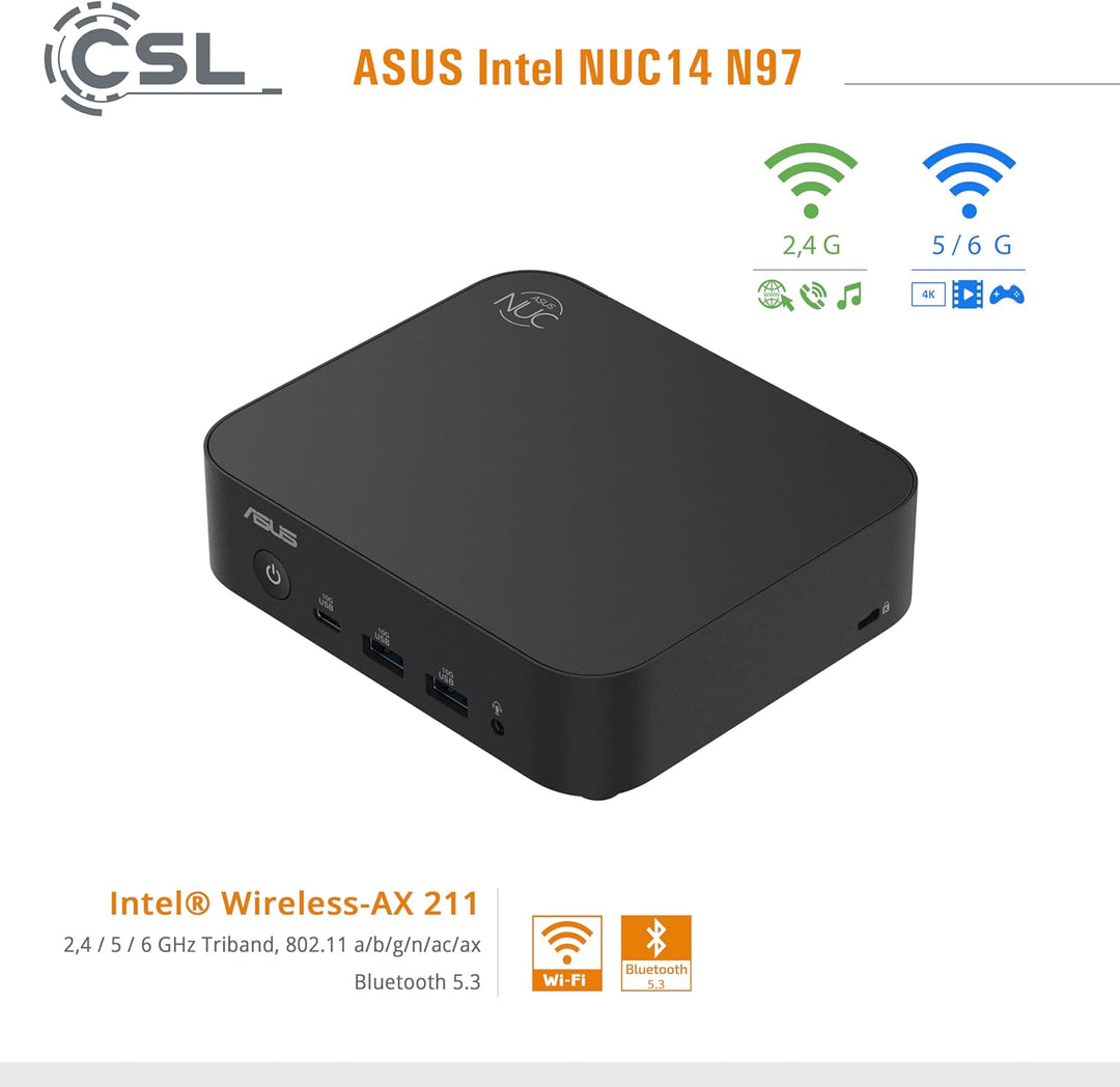 Mini PC ASUS Intel NUC14 N97 Windows 11 Home, N97 CPU 4X 3600 MHz Turbotakt, 500 GB M.2 SSD, 8 GB DD