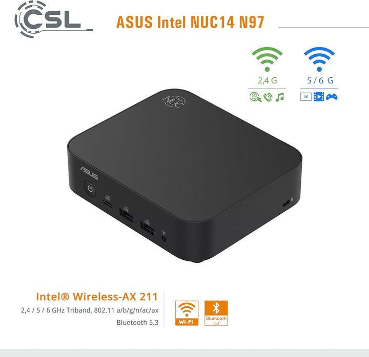 Mini PC ASUS Intel NUC14 N97 Windows 11 Home, N97 CPU 4X 3600 MHz Turbotakt, 500 GB M.2 SSD, 8 GB DD