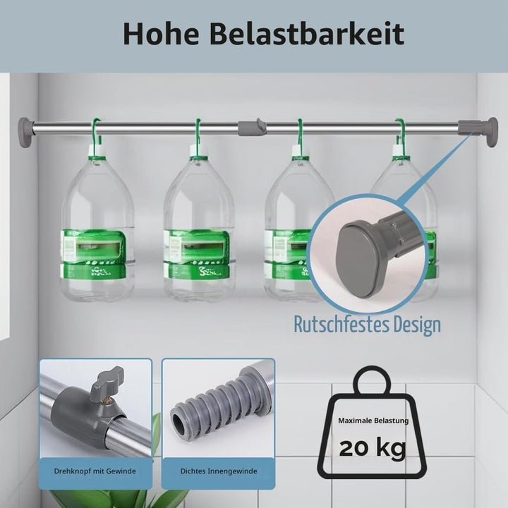 Hershii Kleiderstange für Kleiderschrank Fenster-Duschvorhang-Spannstange ohne Bohren,Rostfreier Sta