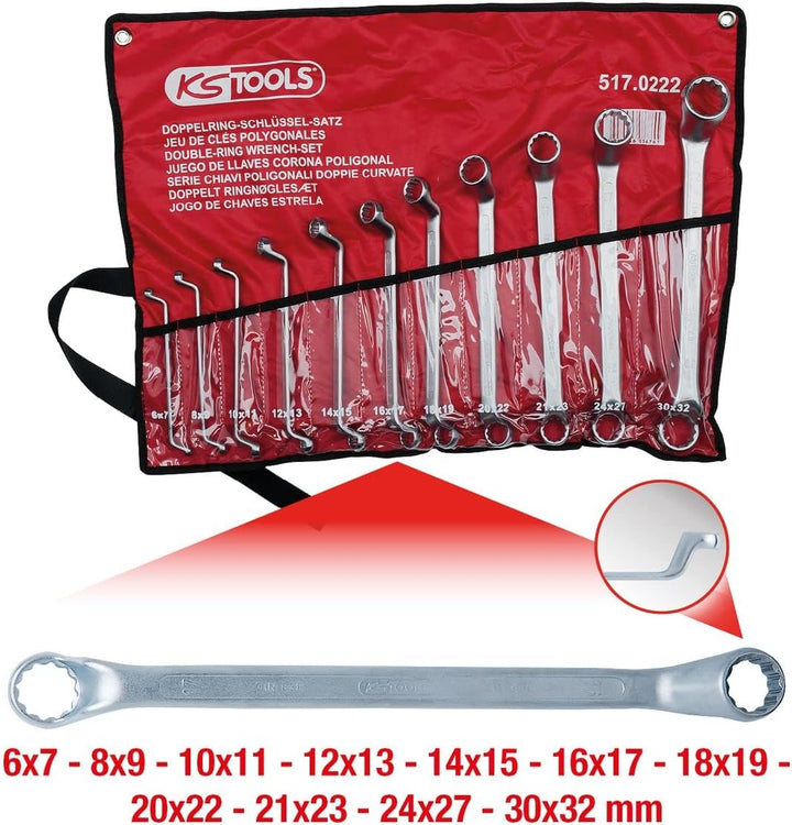 KS Tools 517.0222 CLASSIC Doppel-Ringschlüssel-Satz, gekröpft, 11-tlg. 6-32mm