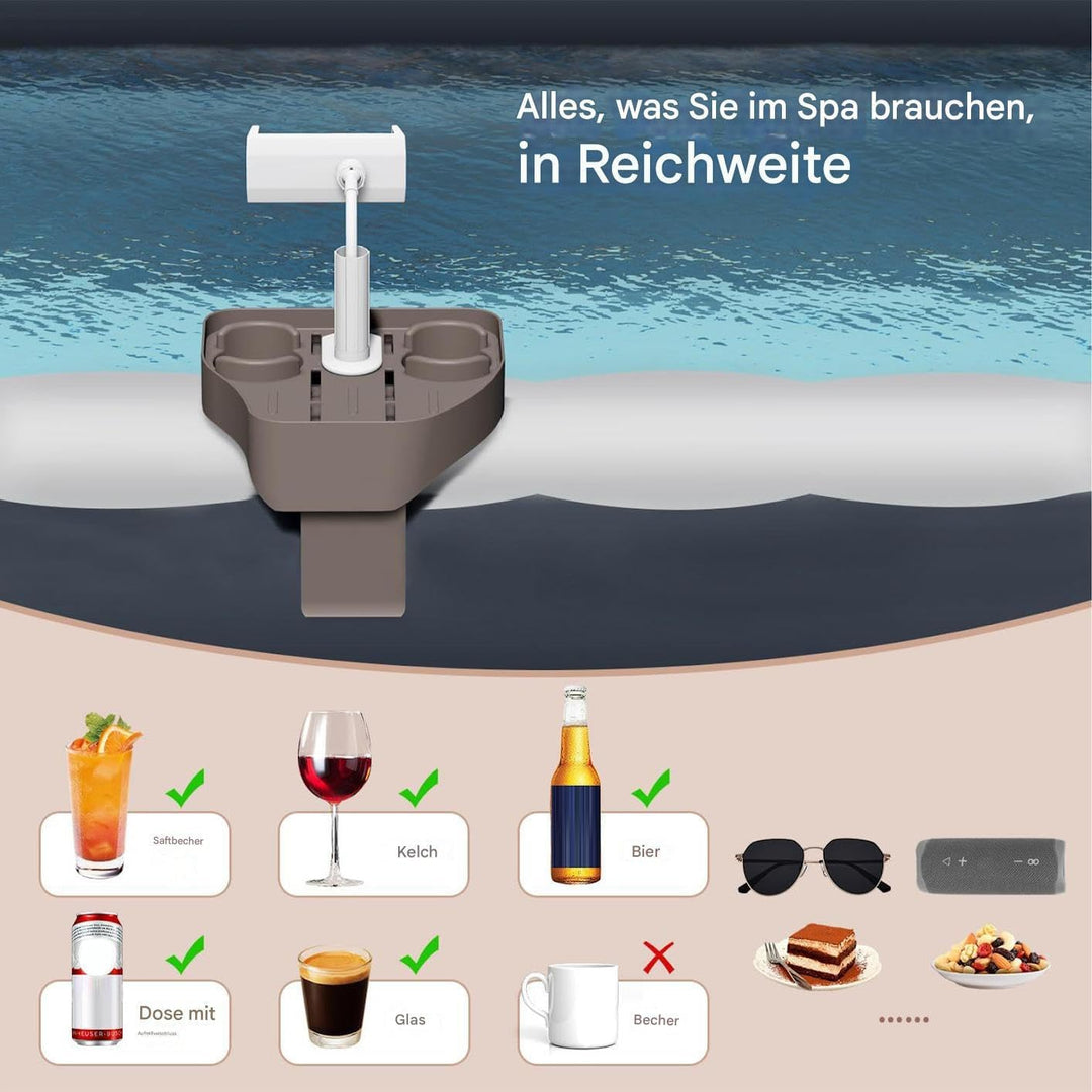 Tisch, Becherhalter | -Seitentischtablett | Verstellbarer Spa -Caddy mit 2 Tasse Halter für die Bade