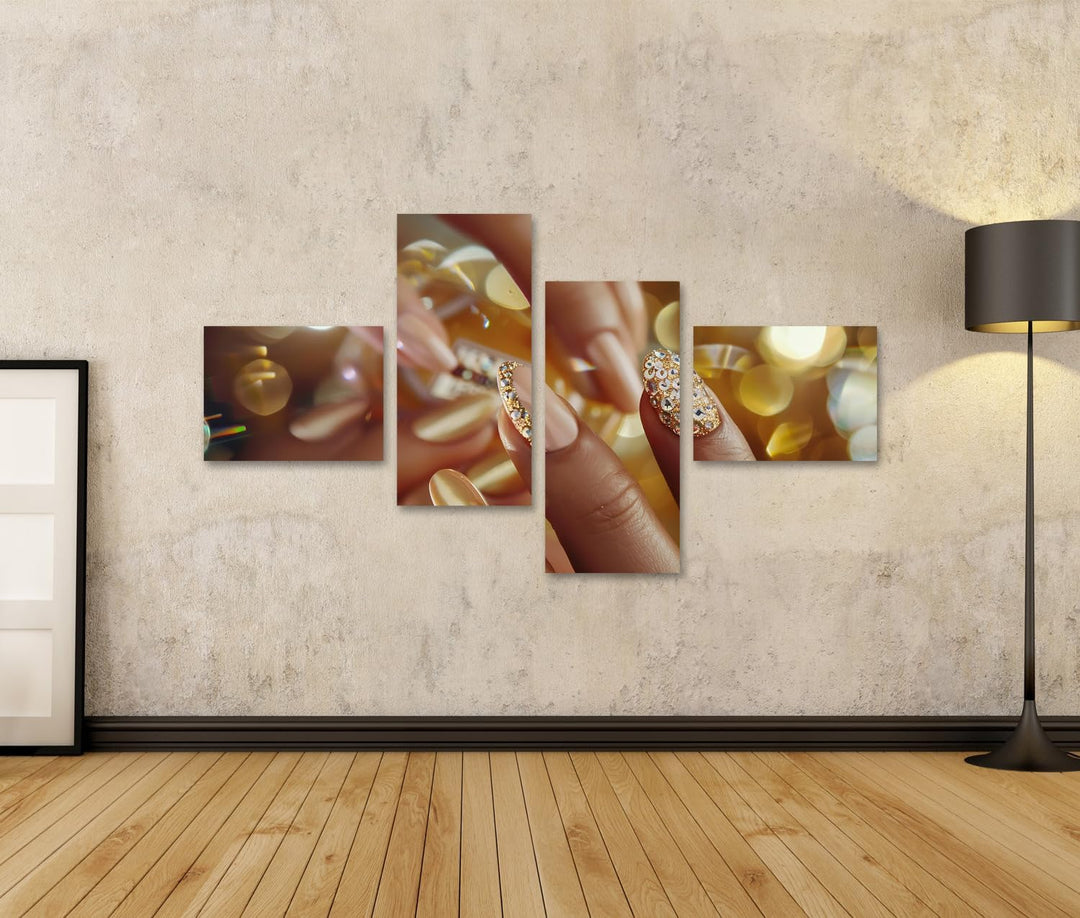 islandburner Bild auf Leinwand Goldene Nagelkunst im Urlaubsstil mit Heller Maniküre, funkelnden Ede