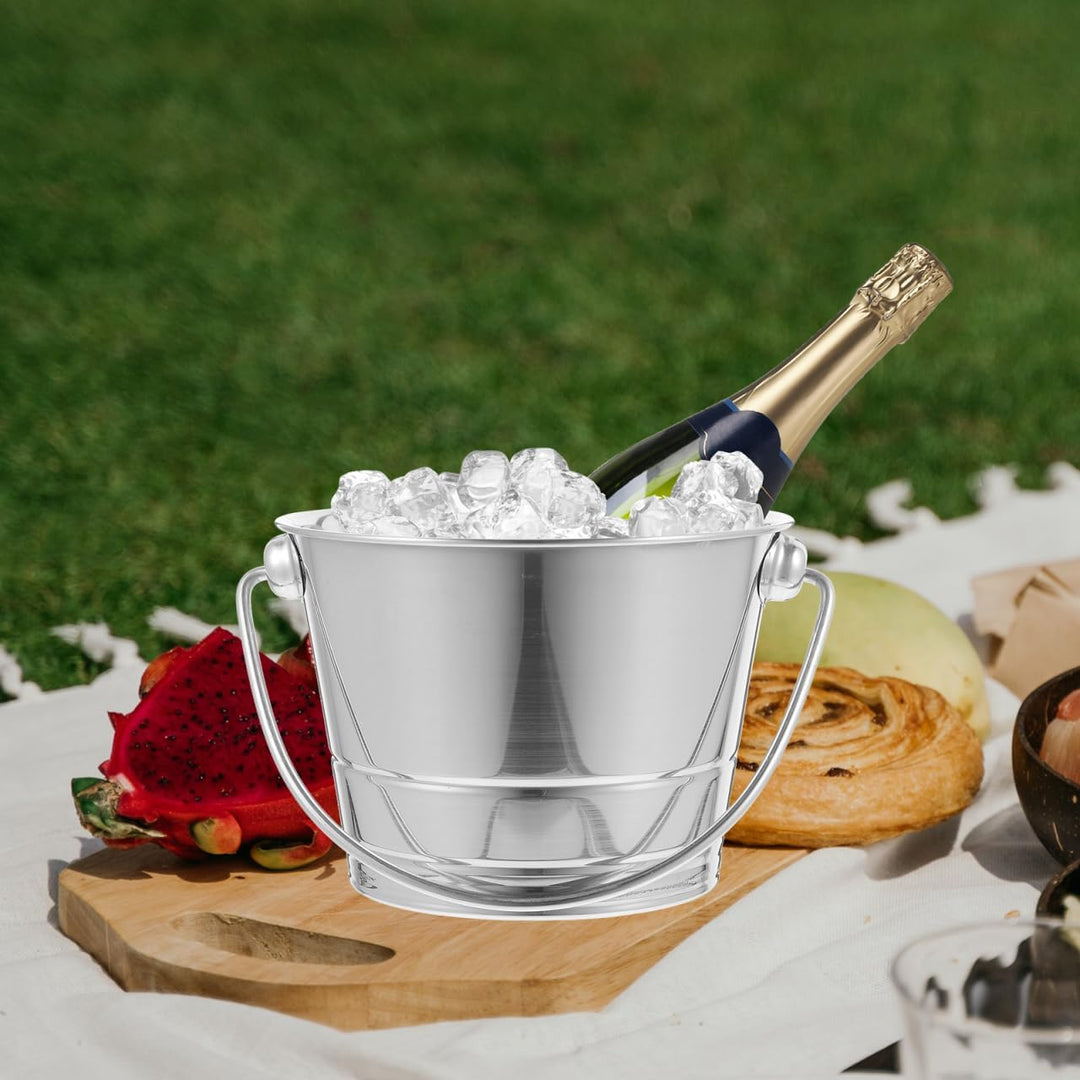 Edelstahl Eimer 1L – Robuster Metall Eimer Mit Tragegriff - Ideal Als Eiskübel Oder Wein Kühler Für