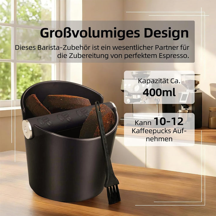 Abklopfbehälter für Siebträger mit Schalldämpfender Klopfstange und Bürste, Knock Box für Kaffeesatz
