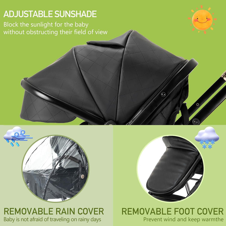 Zkiprm 3-in-1-Kinderwagen, 3-in-1-Reisesystem mit Autositz, mit Regenschutz, Aluminiumrahmen, Stadtw