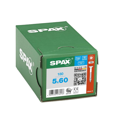 SPAX Universalschraube, 5 x 60 mm, 180 Stück, Teilgewinde, Senkkopf, T-STAR plus T20, 4CUT, Edelstah