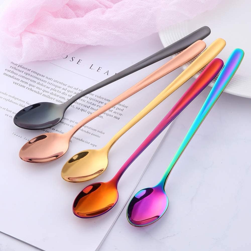 YDware Bunt Lange Latte Macchiato Löffel Set, 20cm - Lange Löffel für Eislöffel & Cocktails 304 Edel