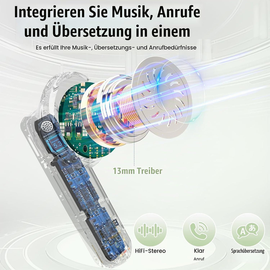 AI Sprachübersetzer Kopfhörer, 48Std Bluetooth 5.4 Kopfhörer Übersetzer mit 164 Sprachen, 3 in 1 Übe
