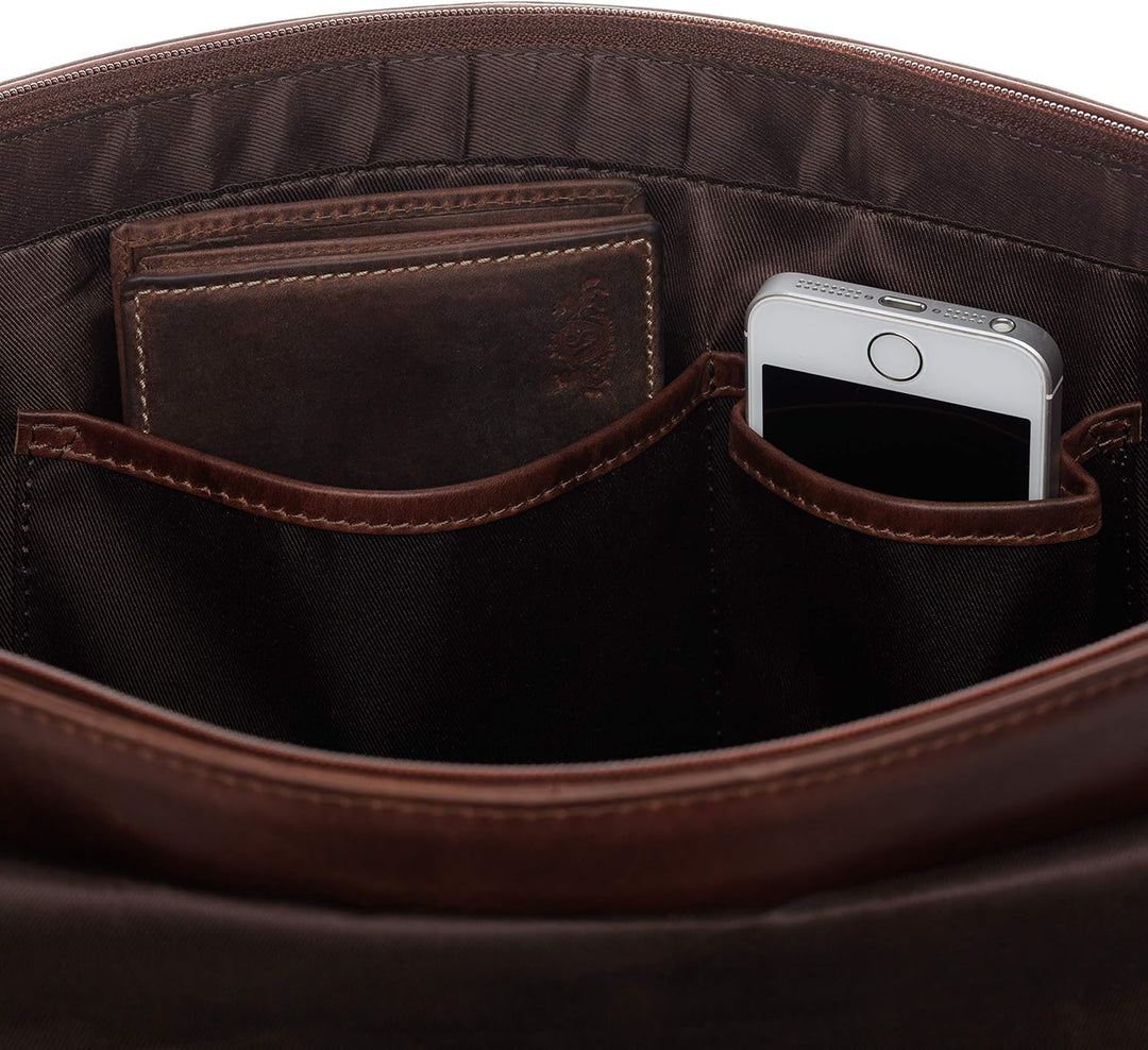 SID & VAIN® Messenger Bag Eton - Unisex Umhängetasche XL gross Ledertasche fit 15.4 Zoll Laptop mit
