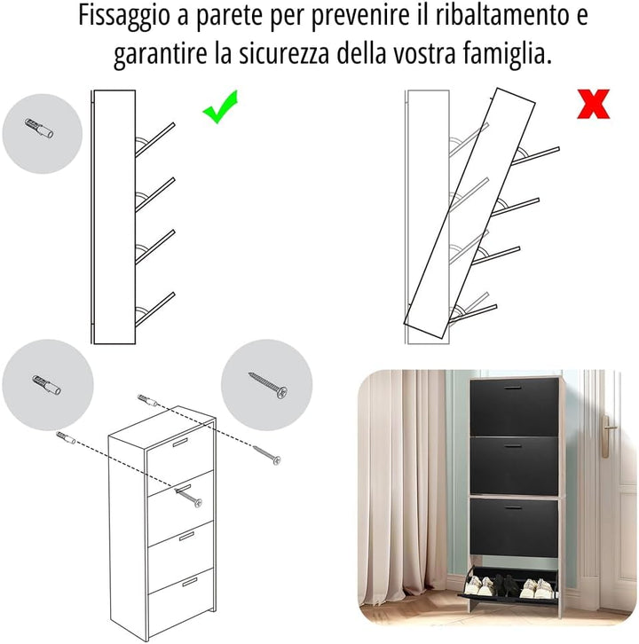 CASABEL Schuhschrank für 24 Paar – grosse Kapazität für den Eingangsbereich – L 60 x T 24 x H 150 cm
