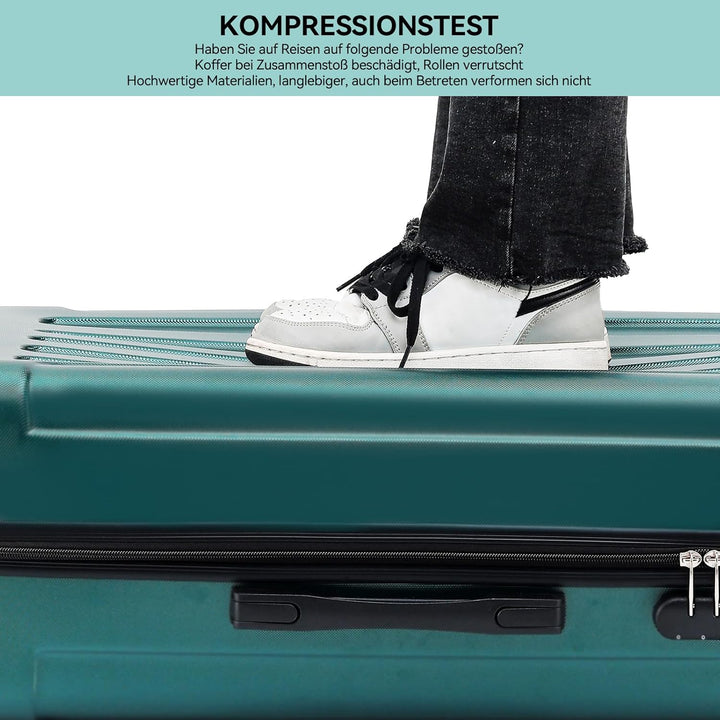 BEIBYE Hartschalen-Koffer Trolley Rollkoffer Reisekoffer Handgepäck 4 Rollen (M-L-XL-Set) (Dunkelgru