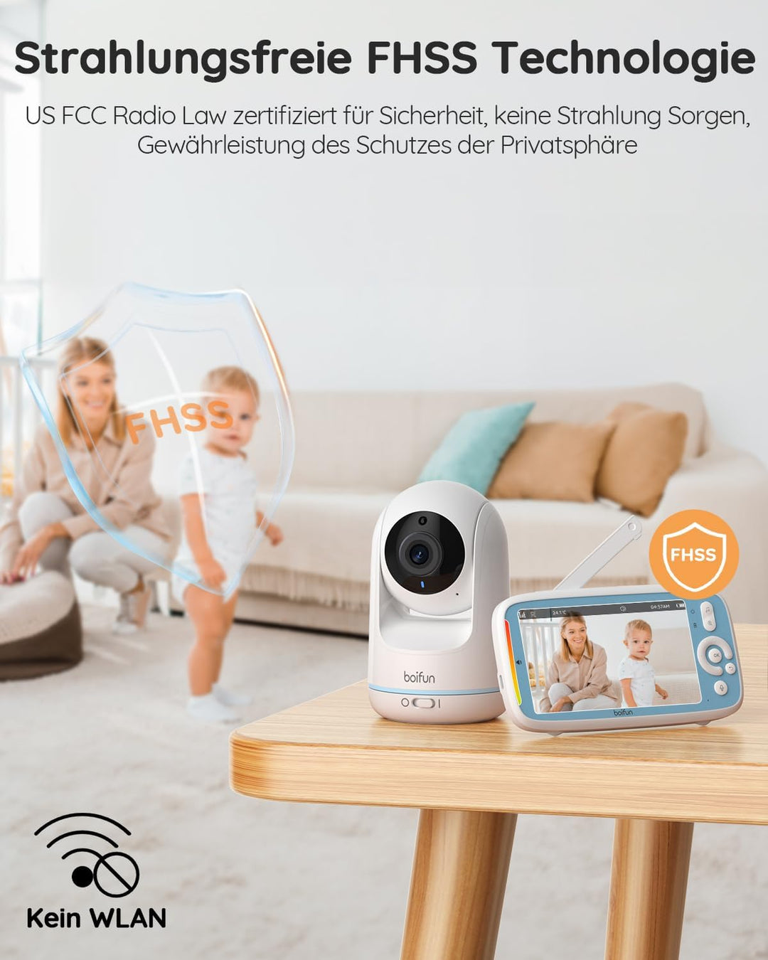 BOIFUN Babyphone mit Kamera, 5'' 720P HD IPS Bildschirm, PTZ 330°/135°, 3×Zoom, VOX Funktion, Zwei-W