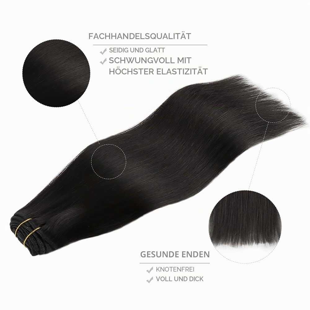 WENNALIFE Clip In Extensions Echthaar, 150g 40cm 9pcs Natürliches Schwarz Clip In Extensions Hair Ex