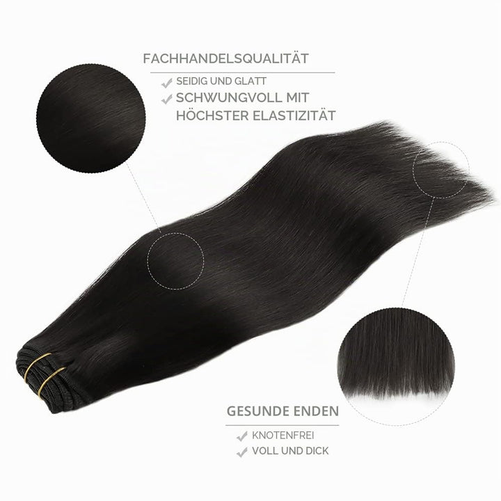 WENNALIFE Clip In Extensions Echthaar, 150g 40cm 9pcs Natürliches Schwarz Clip In Extensions Hair Ex