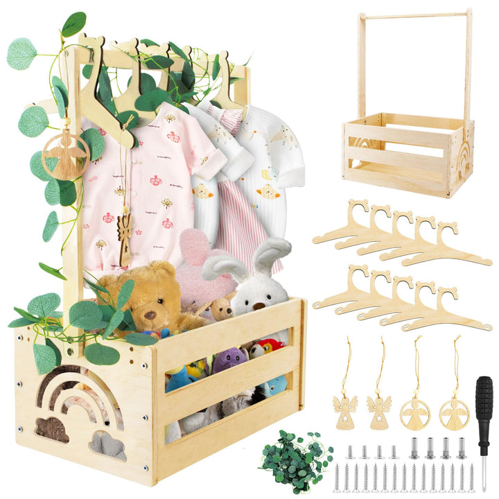 ZOCONE Geschenkkorb Baby Personalisiert Holzkiste Babyparty Geschenk Holz Babykorb mit Griff Kleider