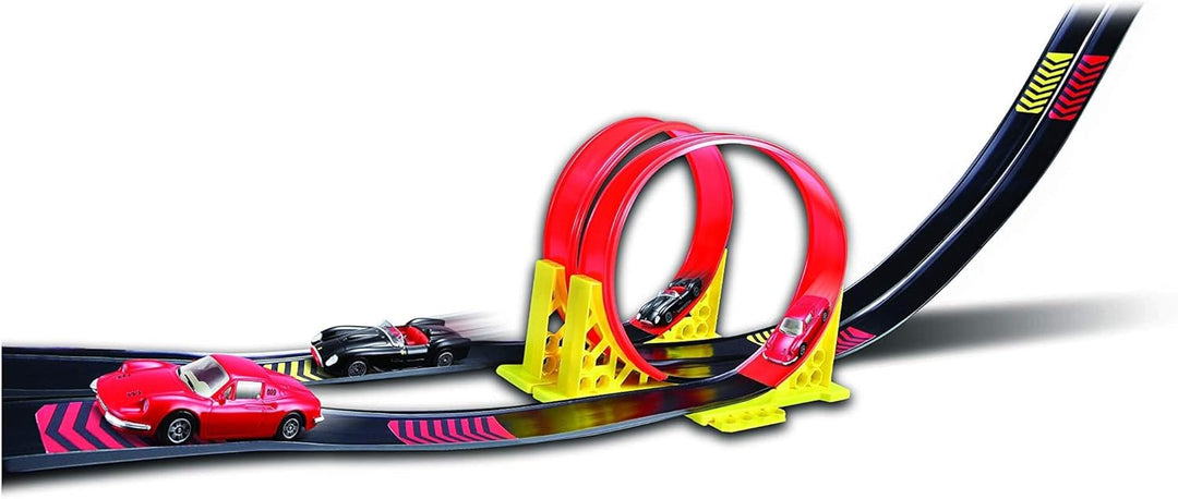 Bburago Ferrari Dual Loop: hochwertiges, lizensiertes Spieleset mit Looping inkl. 2 Spielzeugautos,