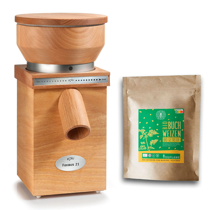 KoMo Fidibus 21 | Made in Austria | Edelkorund und Keramik Mahlstein | + 2,5kg bio Buchweizen Fidibu