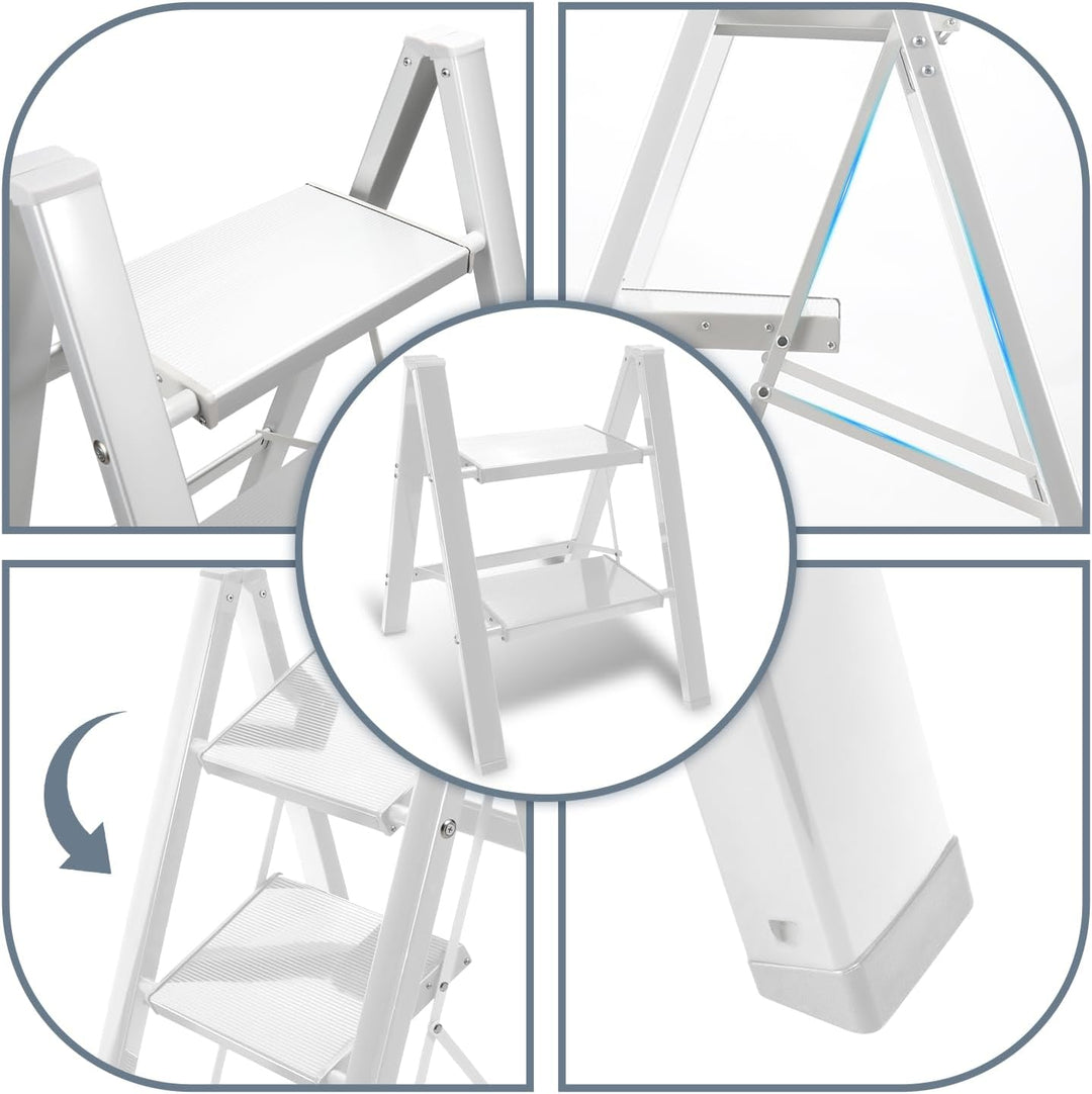 4 Stufen Leiter Aluminium Klappleiter, Klappbar Leichte Stehleiter, Trittleiter 4 Stufen, rutschfest