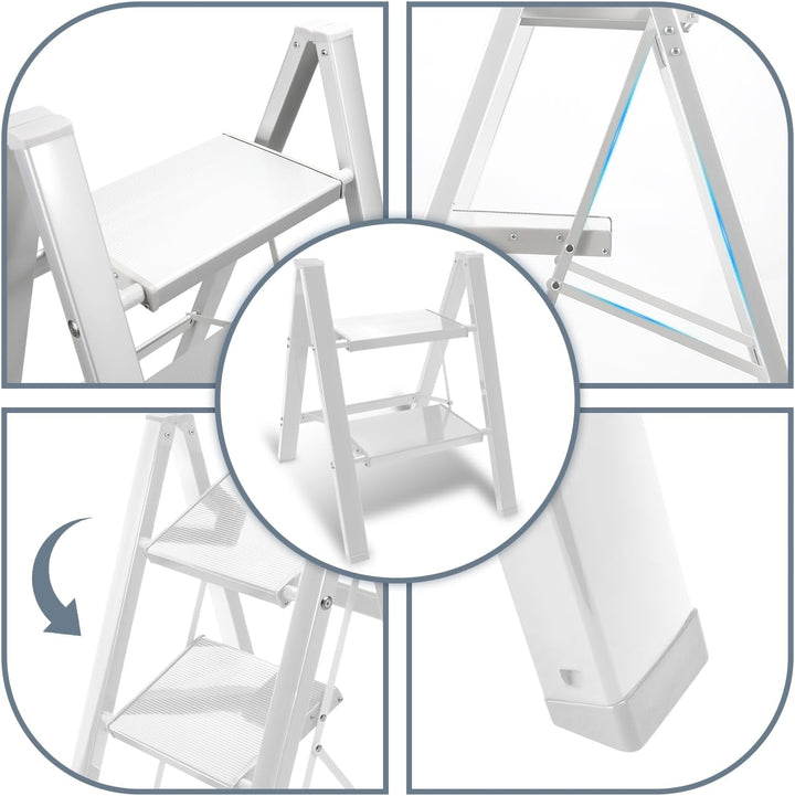 4 Stufen Leiter Aluminium Klappleiter, Klappbar Leichte Stehleiter, Trittleiter 4 Stufen, rutschfest