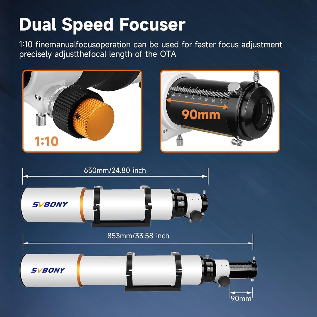 SVBONY SV503 Teleskop 102ED F7 Extra Low Dispersion Achromatischer Refraktor OTA, Mikroreduktion Rap