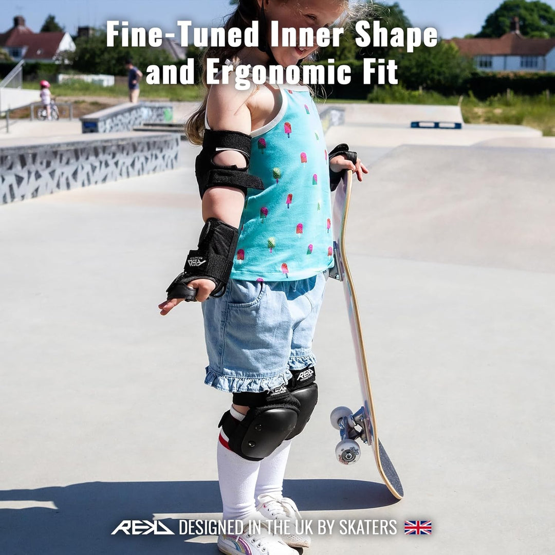 Rekd Kinder Protektor Heavy Duty Triple Pad Set Schwarz S, Schwarz S