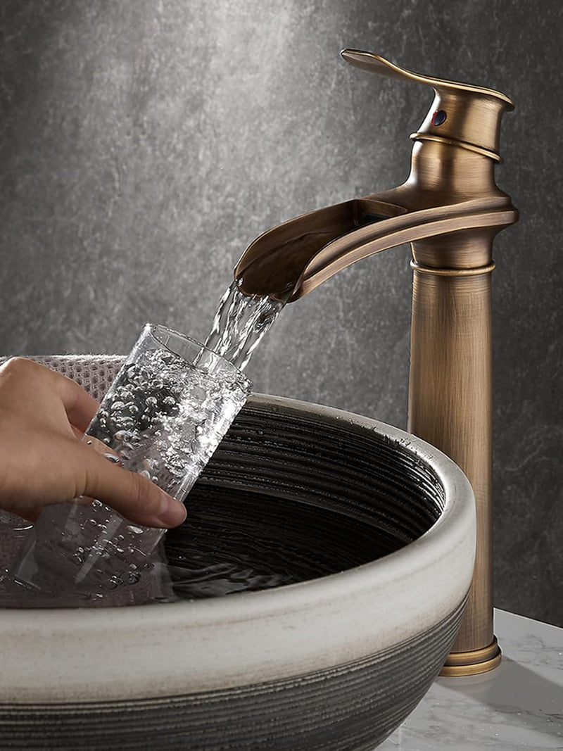 SJQKA Waschtisch Armatur Wasserfall Schwarz, Waschtischarmatur Hoch Retro, Hoch Wasserhahn Wasserfal