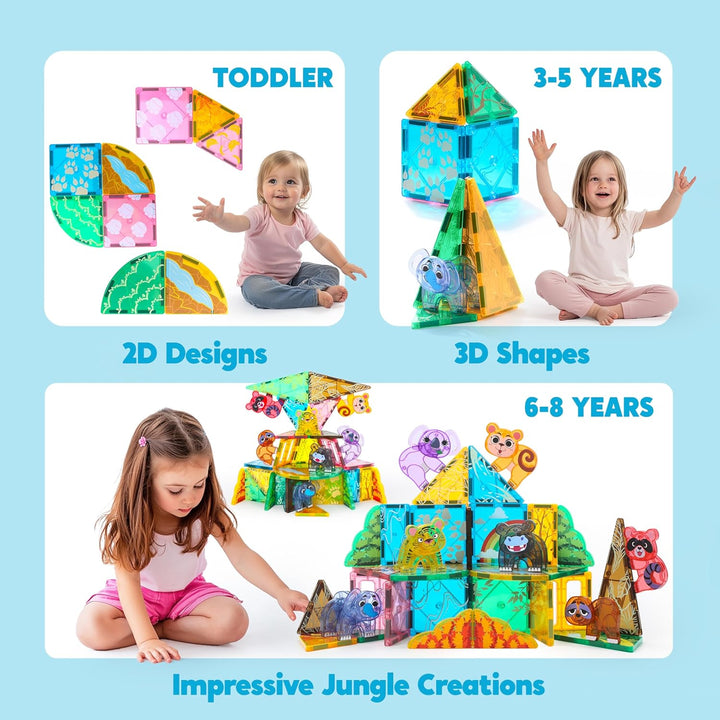 SYNCFUN Magnetische Bausteine,50 Teile Tieren Magnetische Blöcke Bauspielzeug,STEM Magnet Spielzeug