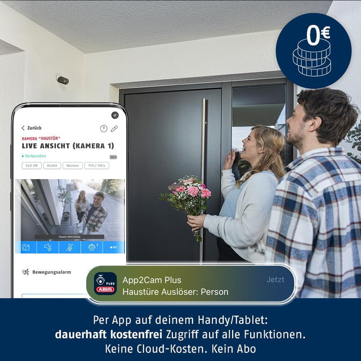ABUS Akku-Kamera Pro mit Basisstation (PPIC91000) – Smarte kabellose Überwachungskamera mit Weisslic