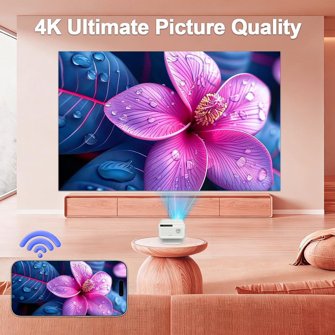 Mini Beamer 4K Unterstützung, Nativer 1080P, Tragbarer Smart Projektor mit WLAN und Bluetooth, Heimk