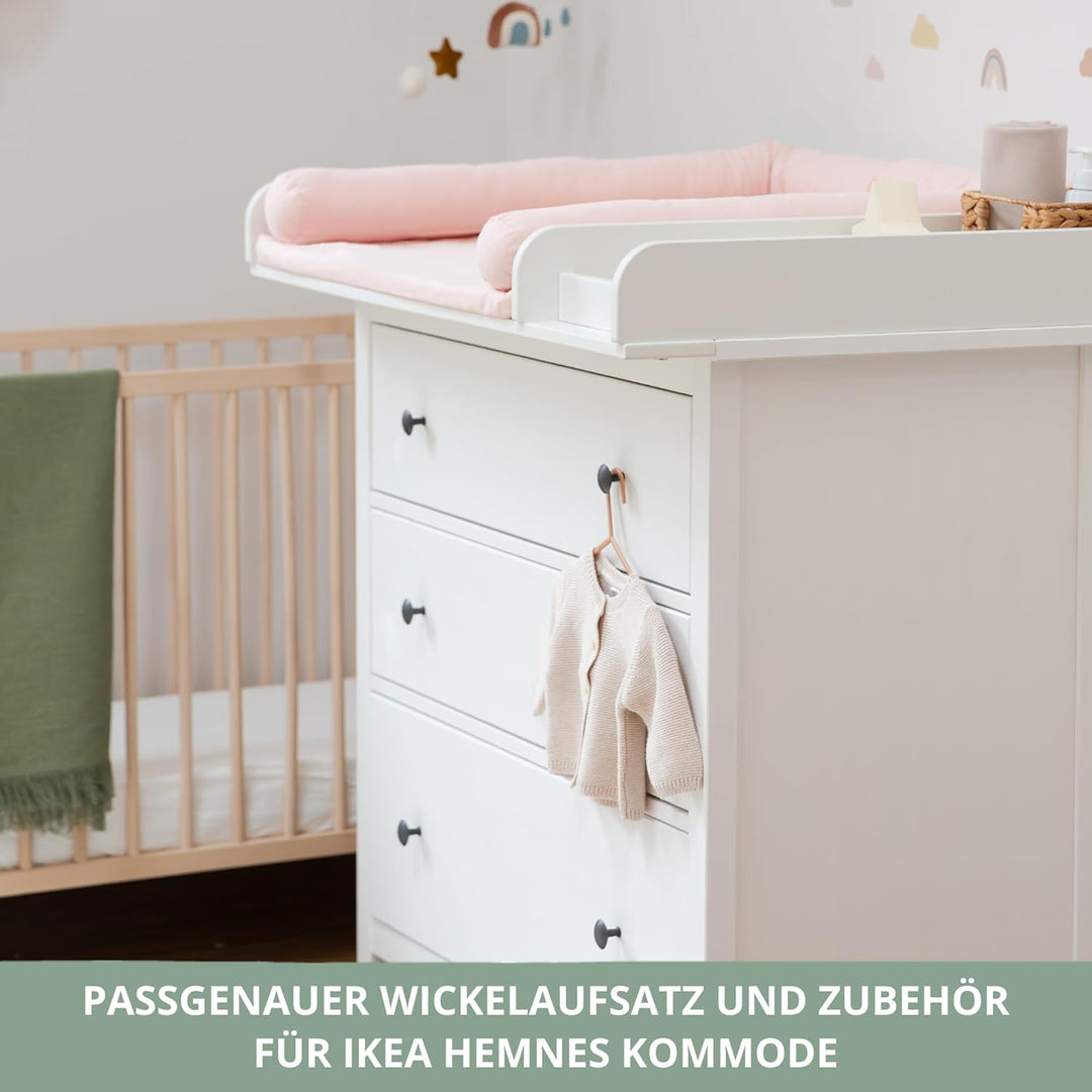 Wickelaufsatz Set für IKEA HEMNES – mit Aufsatz, Wickelauflage & Umrandung aus 100% Baumwolle (Blush