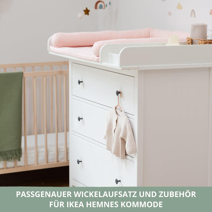 Wickelaufsatz Set für IKEA HEMNES – mit Aufsatz, Wickelauflage & Umrandung aus 100% Baumwolle (Blush