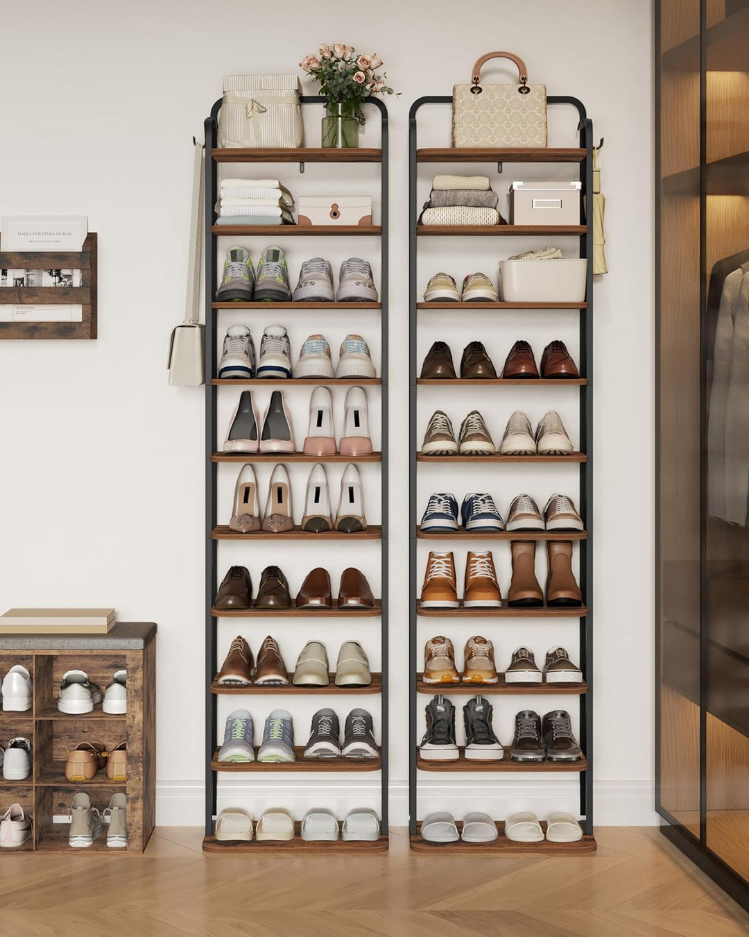 Hzuaneri Vertikales Schuhregal, 10-Stöckige Schuhregale, Schuhturm für kleine Räume, Freistehend, Ve