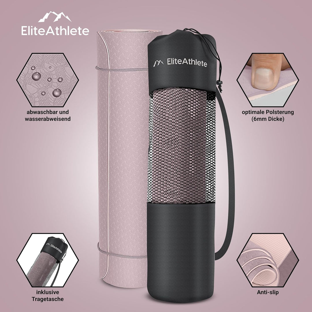 EliteAthlete Yogamatte - Sportmatte - Fitnessmatte - Gymnastikmatte gepolstert &amp; rutschfest für Fitn