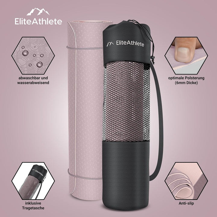 EliteAthlete Yogamatte - Sportmatte - Fitnessmatte - Gymnastikmatte gepolstert &amp; rutschfest für Fitn