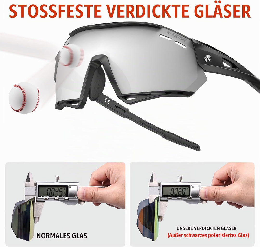 X-TIGER Fahrradbrille, UV400 mit 5 Wechselgläser,Herren Damen Sportbrille, Starker TR90 Frame,Outdoo