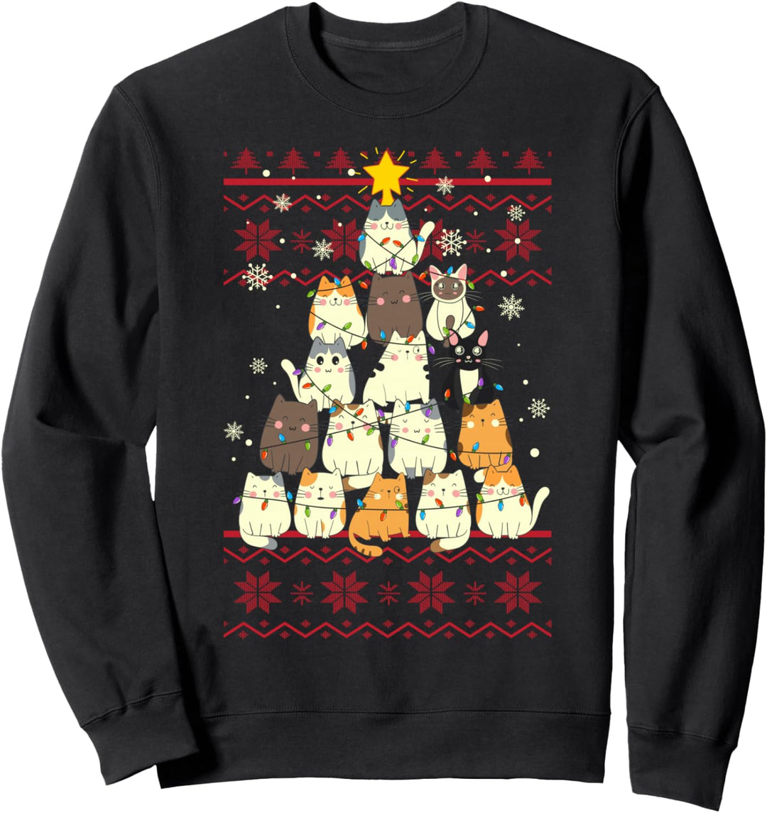 Ugly Christmas Sweater Cat X-mas Sweater Mom Dad Boy Girl Sweatshirt