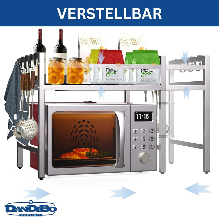 DanDiBo Verstellbares Mikrowellenregal Edelstahl 2 Stufig 40-64 cm Mikrowellen Regal 96685 Stehend M