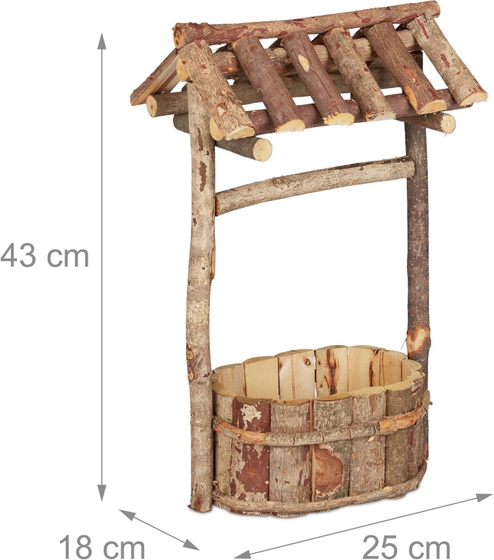 Relaxdays, natur Holzbrunnen Garten, dekorativer Zierbrunnen aus Holz, Gartenbrunnen mit Rinde, HxBx