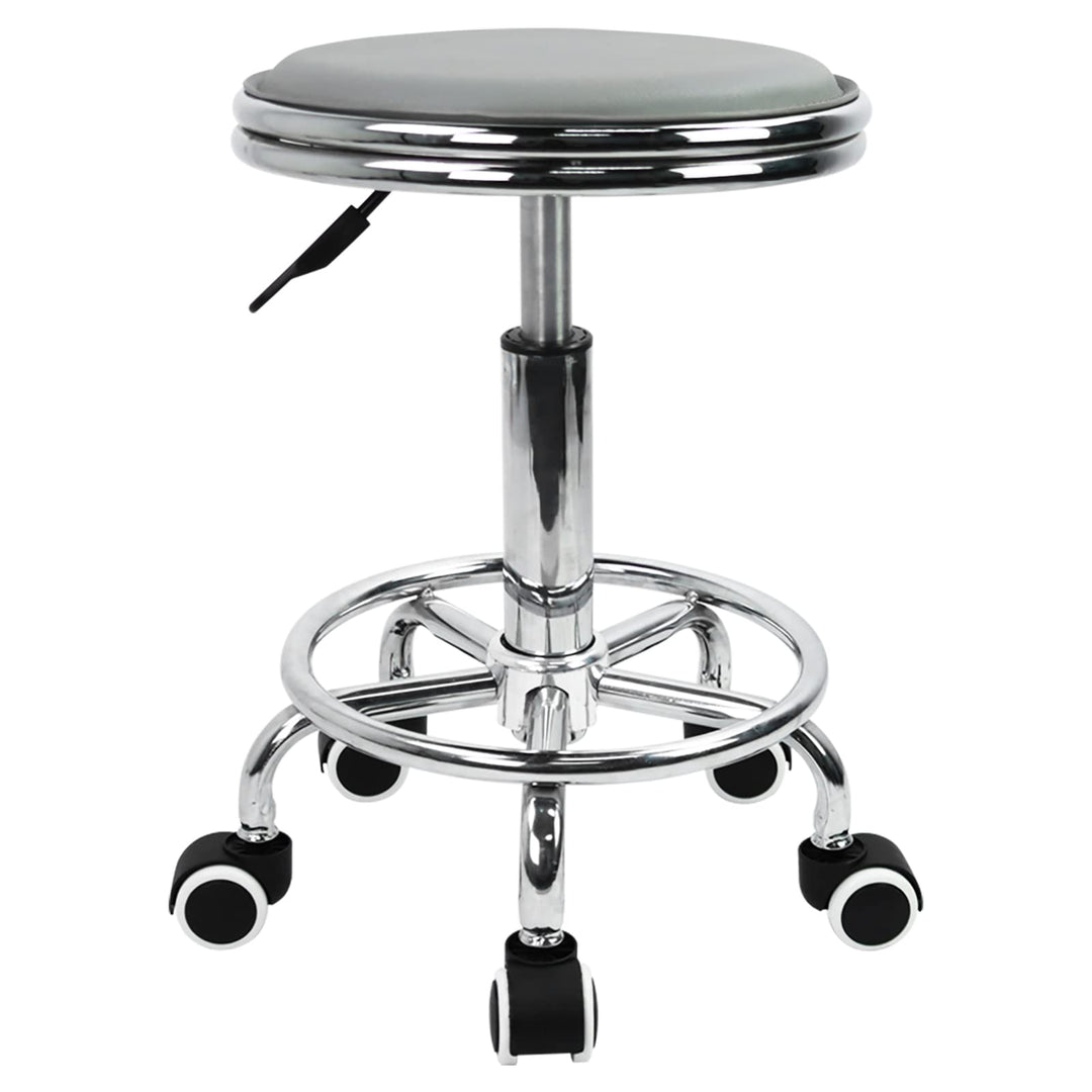 KKTONER Rollhocker Drehhocker höhenverstellbar mit Fussstütze aus PU Leder Grau, Grau