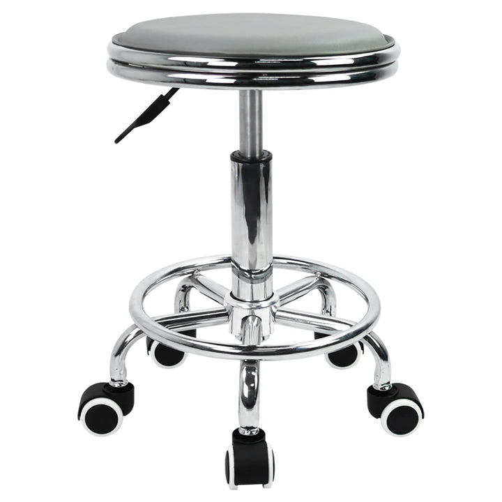 KKTONER Rollhocker Drehhocker höhenverstellbar mit Fussstütze aus PU Leder Grau, Grau