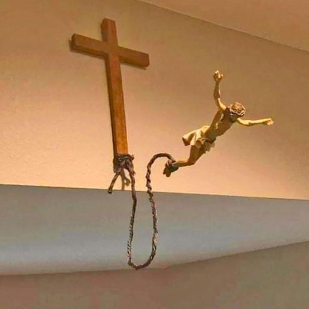 Scnvsi Einzigartiges religiöses Kunstwerk, Bungee-Jumping, Jesus-Kreuz, handgefertigte Skulptur aus