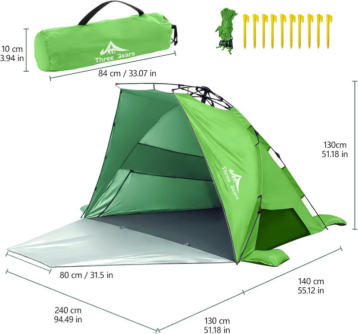 Three Bears Pop-Up-Strandzelt – UV-Schutz LSF 50+, leichte und tragbare Cabana für 3–4 Personen, ein