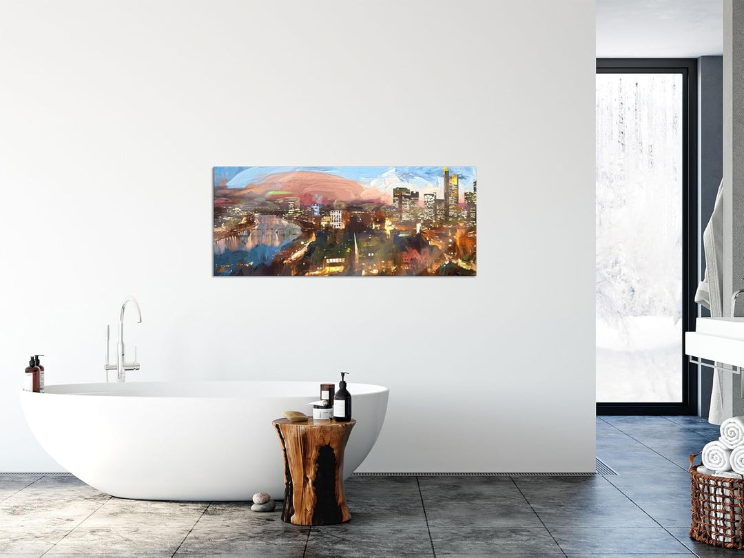 Glasbild Panorama | Wandbild aus Echtglas | Frankfurt am Main Skyline | 120x50 cm | inkl. Aufhängung