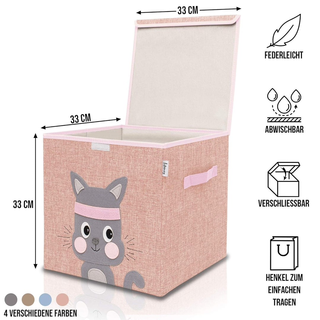 Aufbewahrungsbox mit Deckel und Katze I Spielzeugbox mit Tiermotiv passend für Würfelregale I Ordnun