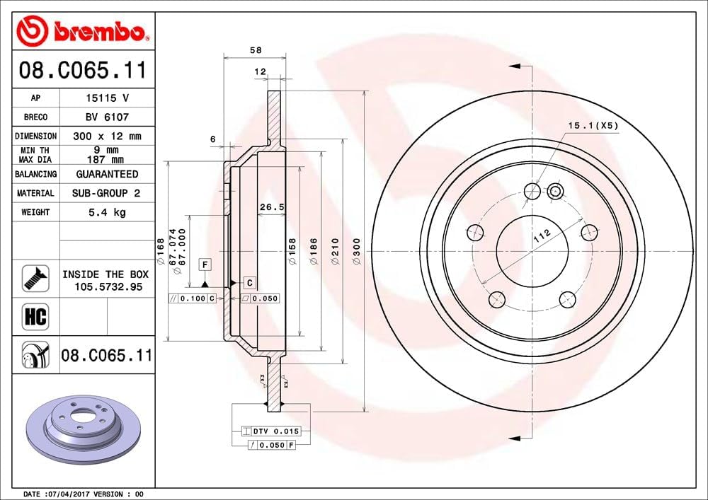 Brembo 08.C065.11 - Bremsscheibe mit UV-Lack (Set mit 2 Stück) - hinten