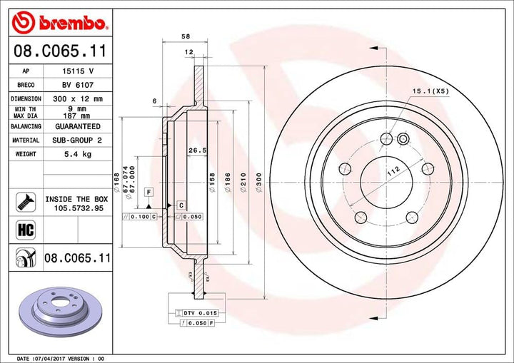 Brembo 08.C065.11 - Bremsscheibe mit UV-Lack (Set mit 2 Stück) - hinten