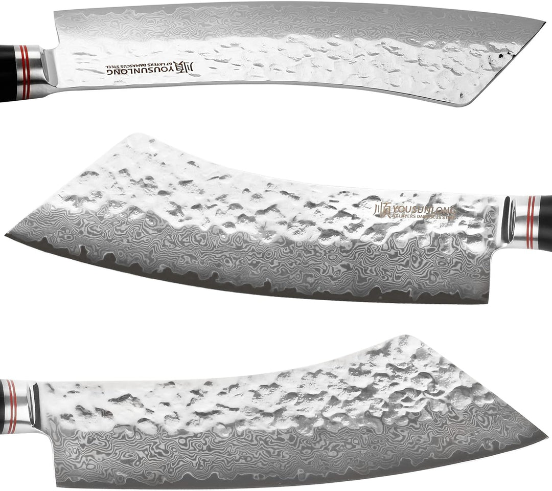 YOUSUNLONG Metzgermesser 22,86cm BBQ Küchenmesser - Japanischer gehämmerter Damaststahl - Leadwood G